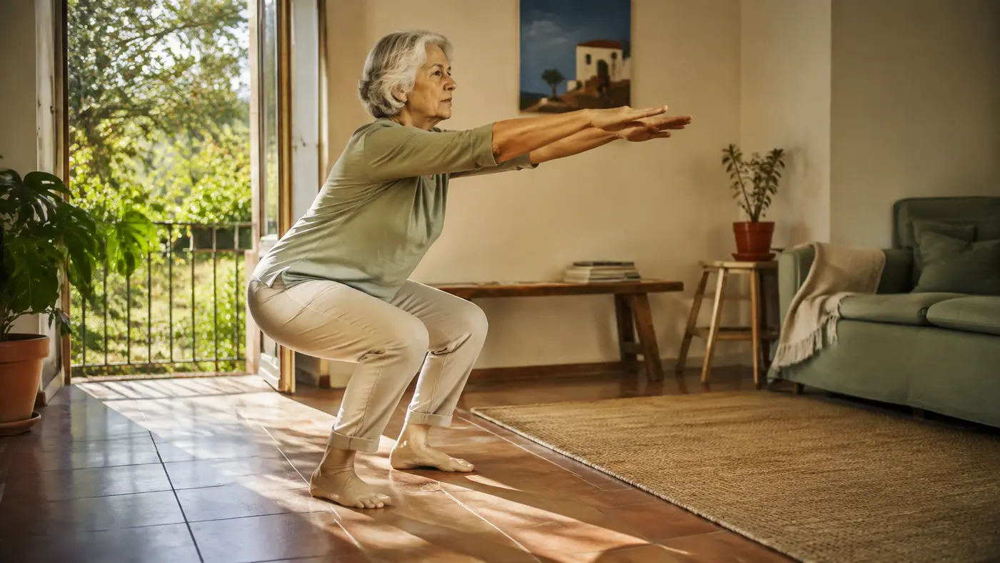 Imagem editorial do artigo: Treino de força em casa: começar com quatro movimentos e zero equipamento